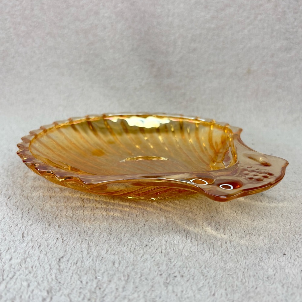 Vintage Carnival Amber Glass Small Sea Shell Trinket Dish Orange VTG Retro MCM - Picture 2 of 16